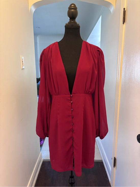Missguided Dresses & Skirts - Missguided Burgundy Plunge Long Sleeve Mini Dress